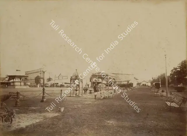 Narayan, Shew Shankar (Photographer). The Promenade and the Band Stand - From the album 'Calcutta International 1883-84 Exhibition Views'. Albumen print pasted on mount, 1883-1884 | Antiquarian Photograph | Photography | 00115314