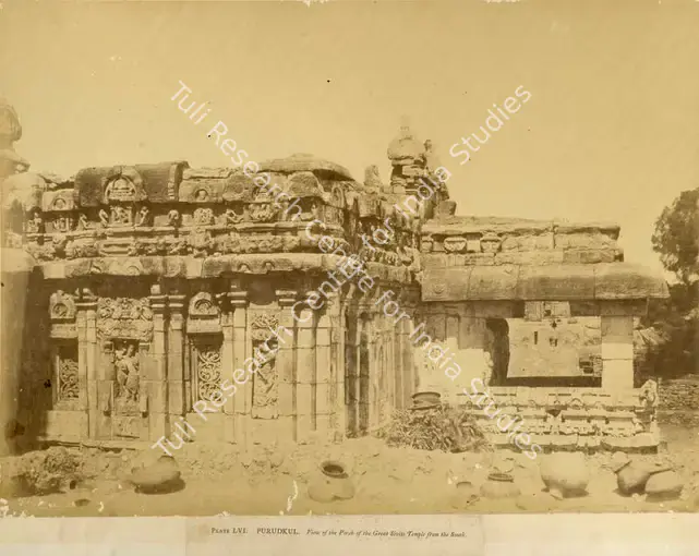 Biggs, Colonel Thomas (Photographer). Purudkul. View of the Porch of the Great Sivite Temple from the South - From the album "Architecture in Dharwar and Mysore Published by John Murray. London 1866. Photographs by Dr. William Henry Pigou, Dr. Andrew C. Neill and Col. Thomas Biggs with an historical and descriptive memoir by Colonel Meadows Taylor and architectural notes by James Fergusson". Albumen print pasted on mount, n.d. | Antiquarian Photograph | Photography | 00115577