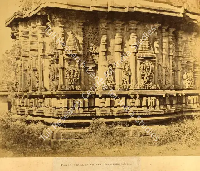 Neill, Andrew Charles Brisbane (Photographer). Temple at Belloor. Detached Building in the Court - From the album "Architecture in Dharwar and Mysore Published by John Murray. London 1866. Photographs by Dr. William Henry Pigou, Dr. Andrew C. Neill and Col. Thomas Biggs with an historical and descriptive memoir by Colonel Meadows Taylor and architectural notes by James Fergusson". Albumen print pasted on mount, 1856 | Antiquarian Photograph | Photography | 00115711