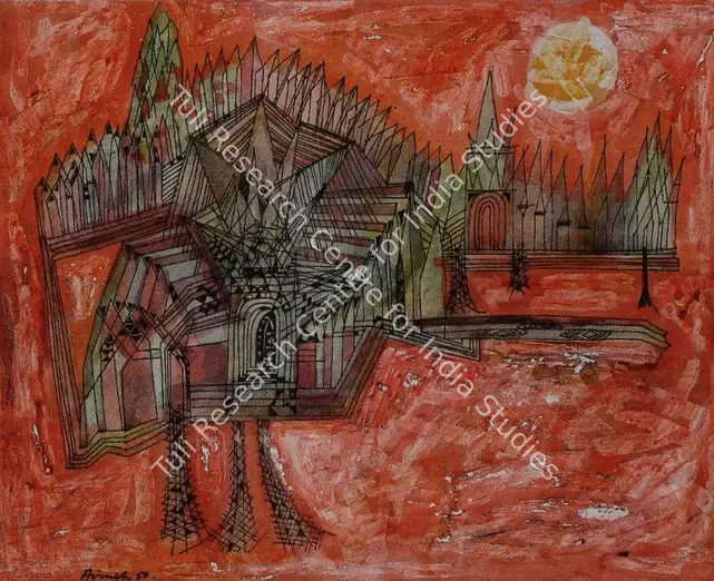 Chandra, Avinash (Artist). A Fabled Building. Watercolour and ink on paper, 1959 | Painting | FineArts | 00897520