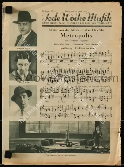 Pommer, Erich (Producer), Metropolis, 1927 | Film Music Sheet | CinemaEducation | 00749316