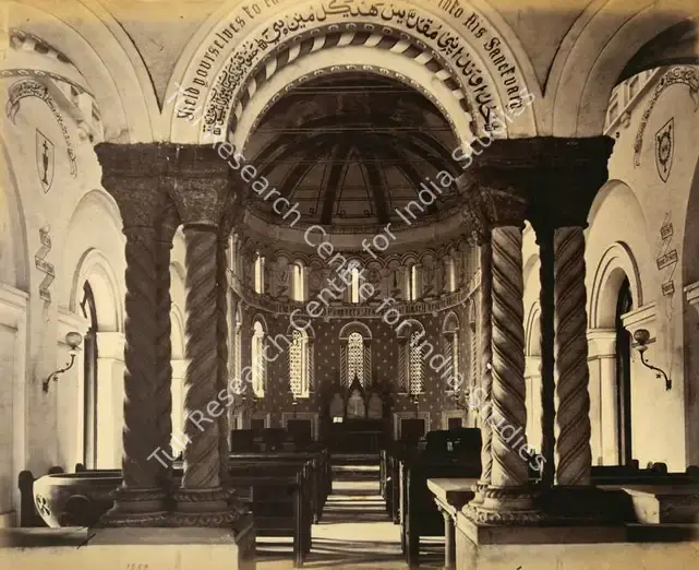 Bourne, Samuel (Photographer). Interior of St. Stephens Church - From the album 'Views of Delhi and Umballa by Samuel Bourne'. Albumen print pasted on mount, c.1865-1866 | Antiquarian Photograph | Photography | 00115211