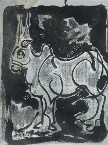 Kowshik, Dinkar (Artist). Bull. Sketch on Newspaper, 1953 | Marg, September 1954 | Drawing | FineArts | 00674657