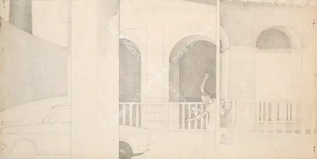 Patwardhan, Sudhir (Artist). Study For Street Play. Pencil on paper, 1980 | Drawing | FineArts | 00899219