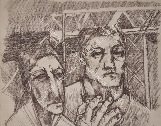 Patwardhan, Sudhir (Artist). At The Station. Charcoal on paper, 1978 | Drawing | FineArts | 00333468