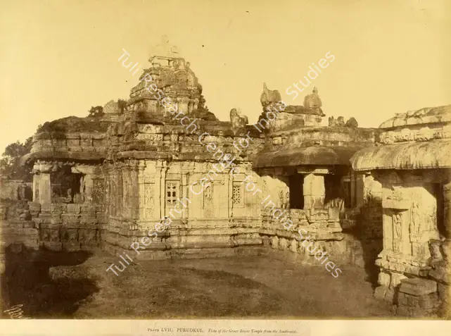 Biggs, Colonel Thomas (Photographer). Purudkul. View of the Great Sivite Temple from the South-east - From the album "Architecture in Dharwar and Mysore Published by John Murray. London 1866. Photographs by Dr. William Henry Pigou, Dr. Andrew C. Neill and Col. Thomas Biggs with an historical and descriptive memoir by Colonel Meadows Taylor and architectural notes by James Fergusson". Albumen print pasted on mount, n.d. | Antiquarian Photograph | Photography | 00115578