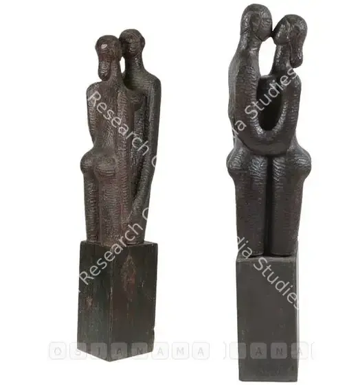 Bhagat, Dhanraj (Artist). The Kiss. Wood on wooden base, 1950 | Sculpture | FineArts | 00600783