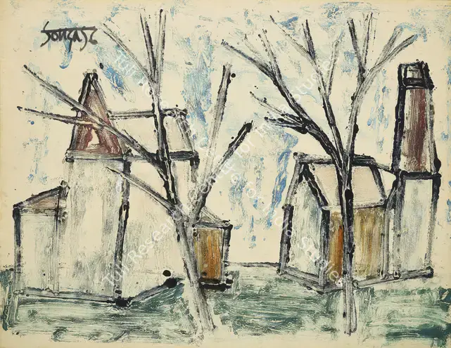 Souza, F.N. (Artist). Untitled. Mixed media on paper – monoprint, 1956 | Graphic Art/Print | EconomicsArt | 00122815