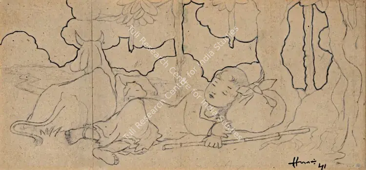 Husain, M.F. (Artist). Untitled. Pencil and ink on paper, 1941 | Drawing | FineArts | 00604683