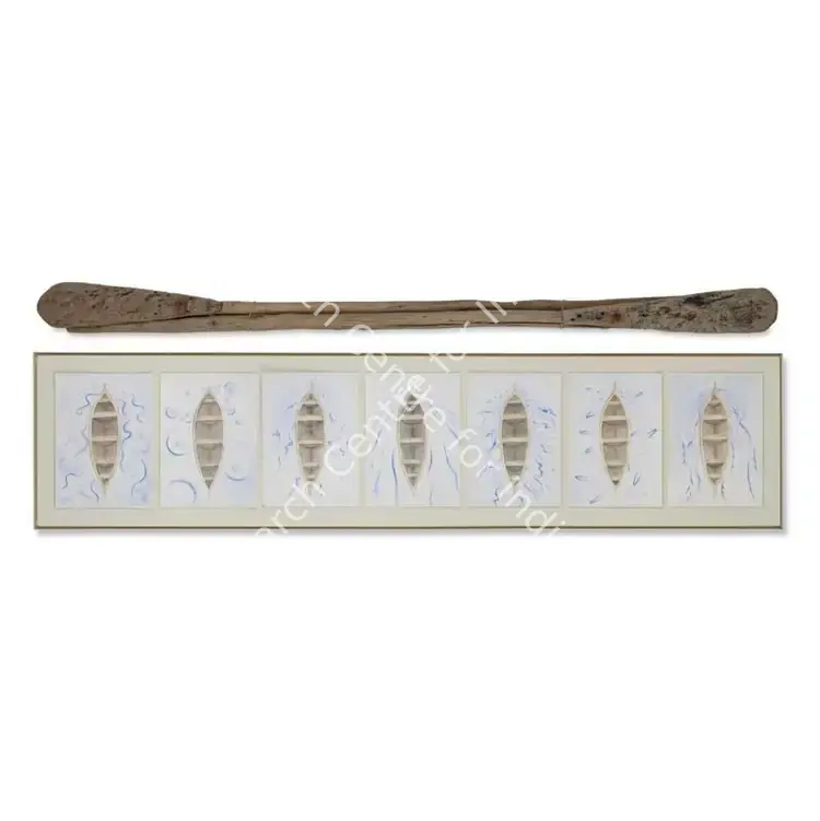 Harsha, N.S. (Artist). I Treasure those Ripples we Shared. Wooden oars, coir rope and watercolour on paper, 2005 | Sculpture | FineArts | 00334844