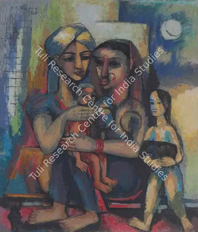 Reddy, P.T. (Artist). Untitled (Farmer's Family). Oil on board, 1960 | Painting | FineArts | 00595309