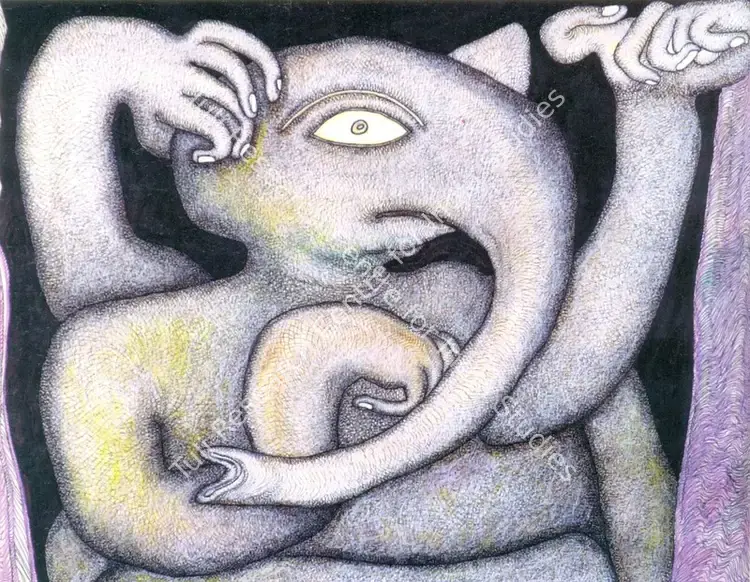 Chowdhury, Jogen (Artist). Vinayak. Ink and pastel on paper, 1996 | Painting | FineArts | 00372137