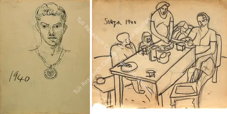 Souza, F.N. (Artist). Self Portrait Of Francis Newton (Souza). Pencil on paper, 1940 | Drawing | FineArts | 00644857