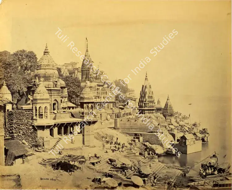 Bourne, Samuel (Photographer). The Burning Ghat at Benares on Ganga. Albumen print, Mid 1860s | Antiquarian Photograph | Photography | 00115991