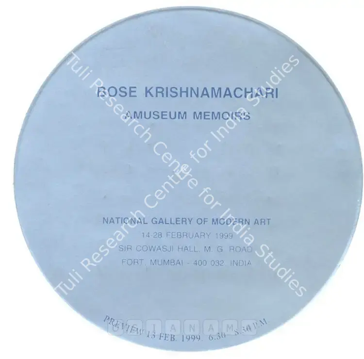 Krishnamachari, Bose (Artist). Bose Krishnamachari - Amuseum Memoirs. Mumbai: National Gallery of Modern Art, 1999 | Solo Exhibition Invitation | FineArts | 00859268