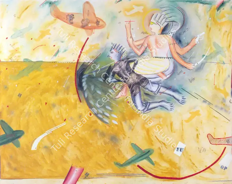 Dave, Vinod (Artist). Master's Travelogue. Acrylic and mixed media on canvas, 1991 | Painting | FineArts | 00372912