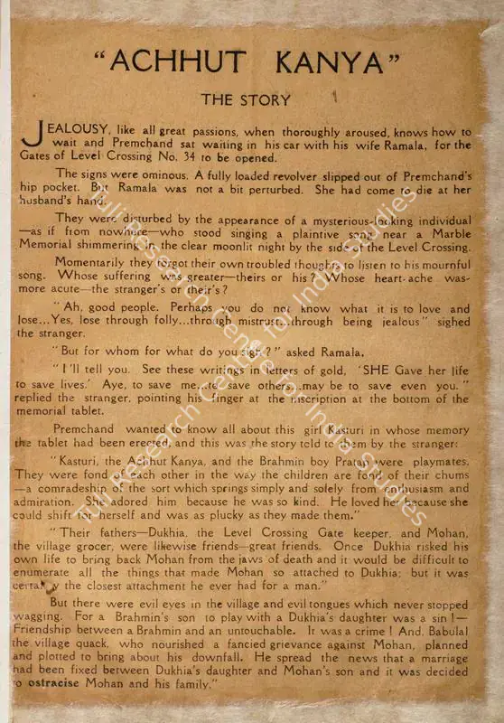 Rai, Himanshu (Producer), Achhut Kanya, 1936 | Song-Synopsis Booklet