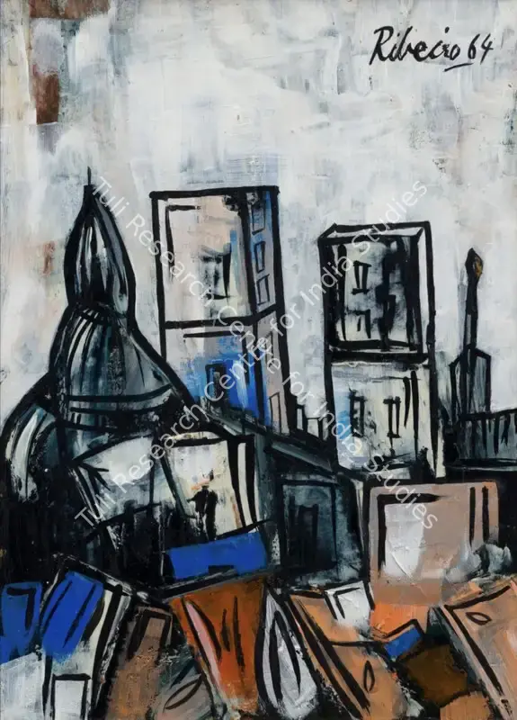 Ribeiro, Lance (Artist). Townscape. Oil on board, 1964 | Painting | EconomicsArt | 00870136