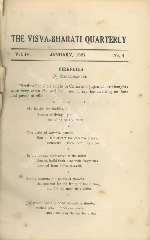 Tagore, Rabindranath (Editor). Visva-Bharati Quarterly. 4(4). Calcutta: Jagadananda Ray, January 1927 | Journal | FineArts | 00502425