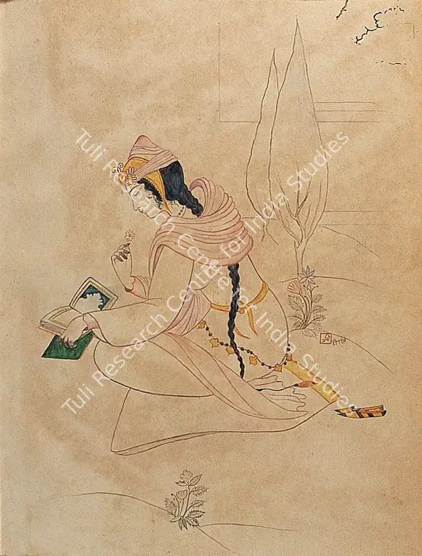 Haldar, A.K. (Artist). Princess Reading. Gouache on paper, late 1920s | Painting | FineArts | 00371654