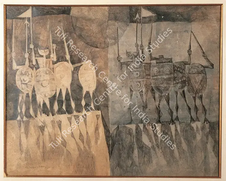 Ray, Shyamal Dutta (Artist). Confrontation. Watercolour on paper, 1972 | Painting  | 00877483