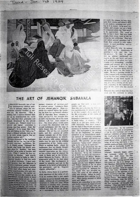 The Art of Jehangir Sabavala. Verlagsgruppe NEWS, February 1959 | Newspaper Clipping | FineArts | 00728342