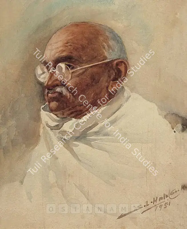 Haldankar, S.L. (Artist). Mahatma Gandhi. Watercolour on paper, 1951 | Painting | FineArts | 00375385
