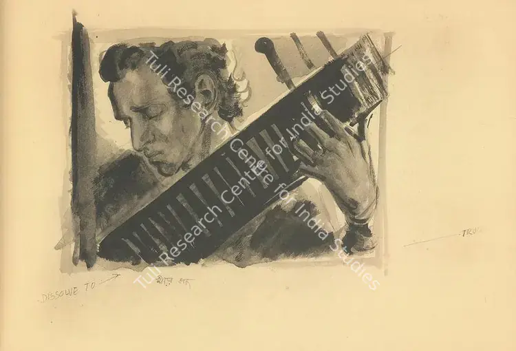 Ray, Satyajit (Artist). Storyboard for the film Ray intended to make on Sitar Maestro Ravi Shankar. Ink on paper, 1951 | Satyajit Ray's Ravi Shankar, 2014 | Drawing | FineArts | 00662829