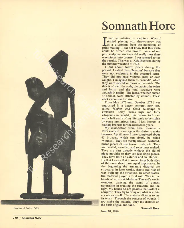 Hore, Somnath (Essayist). Somnath Hore. In <i>Art Heritage 6 - Season 1986-87.</i> Season 10, p. 110. New Delhi: Art Heritage, 1987 | Essay | FineArts | 00851711