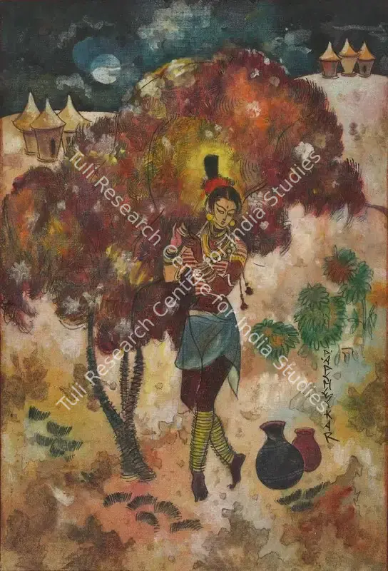 Almelkar, A.A. (Artist). Radha. Watercolour on mount board pasted on board, 1953 | Painting | FineArts | 00333589