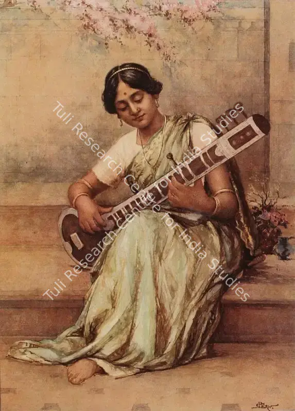 Law, Bhavani Charan (Artist). Woman Playing the Sitar. Watercolour on paper, n.d. | Painting | FineArts | 00375852