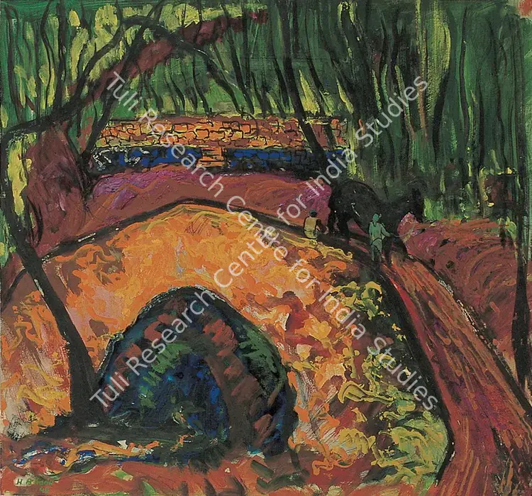 Gade, H.A. (Artist). Kashmir Landscape. Oil on paper, 1949 | Painting | FineArts | 00561594