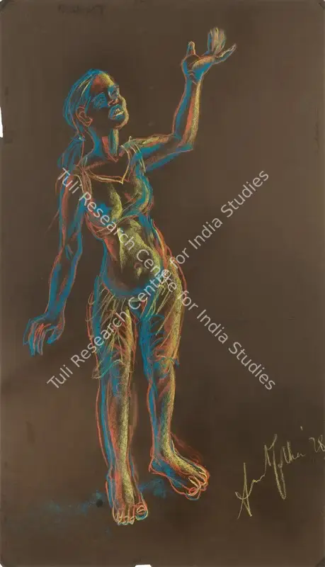 Ahmed, Anna Molka (Artist). Untitled (Woman with raised hand). Pastel on paper pasted on board, framed, 1978 | Painting | EconomicsArt | 00871193