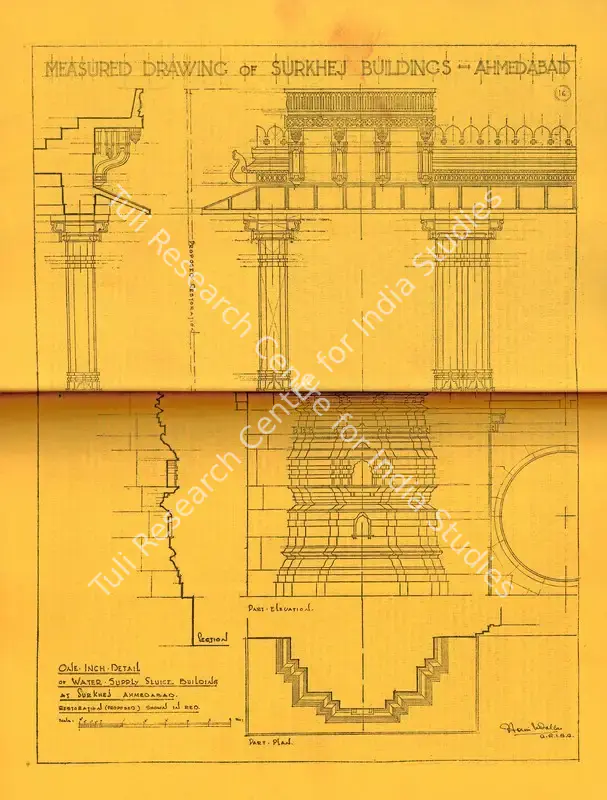 Unknown (Cartographer). Measured Drawing of Surkhej Buildings - Ahmedabad. n.d. | Map, Marg, December 1947 | ArcHeritage | 00535936