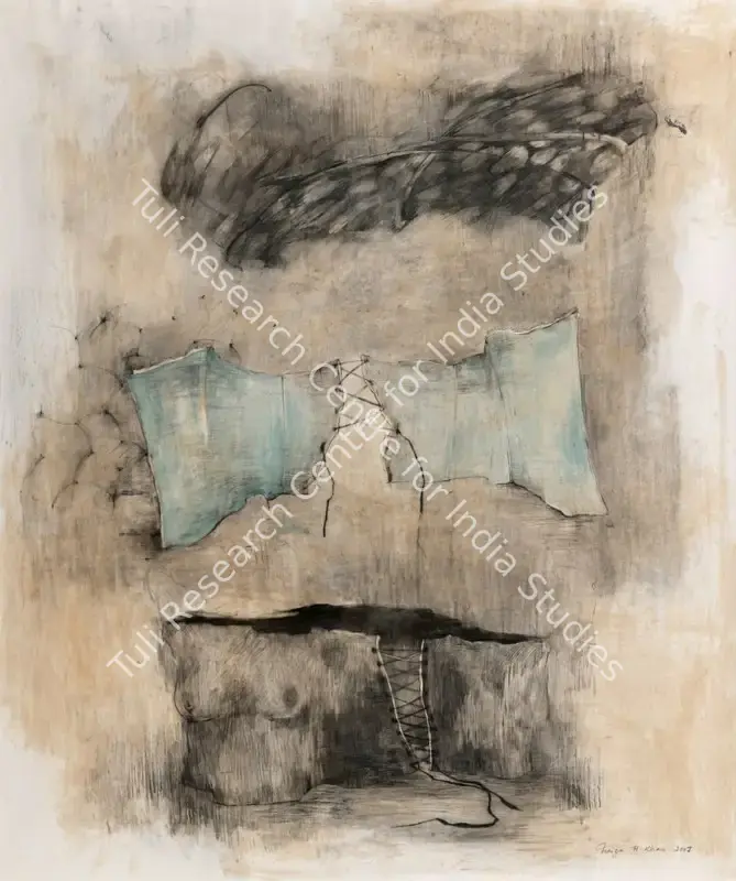 Khan, Naiza (Artist). Untitled (Three Ways I). Graphite, charcoal and watercolour on paper pastel on plywood, 2007 | Painting  | 00868482