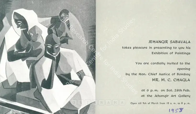 Sabavala, Jehangir (Artist). Jehangir Sabavala - Exhibition of Paintings. Bombay: Jehangir Art Gallery, 1953 | Solo Exhibition Invitation | FineArts | 00859584