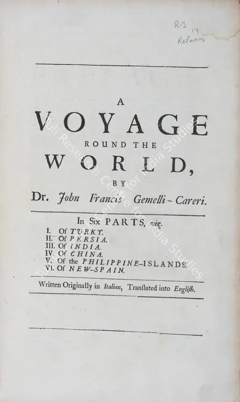Careri, John Francis Gemelli (Author). A Voyage Round The World. 1st ed. 1704 | Authored Antiquarian Book  | 00771480