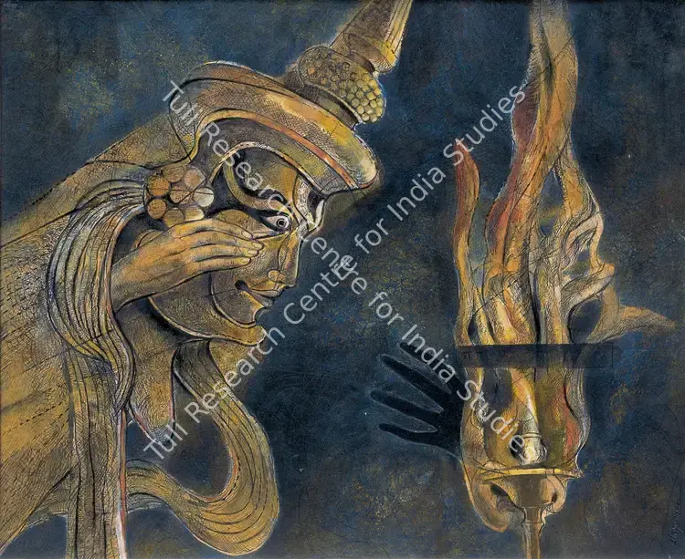 Basak, Aditya (Artist). Kathakali. Mixed media (water-proof ink, earth colour and crayon) on Nepalese hand made paper, 1990 | Painting | FineArts | 00375843
