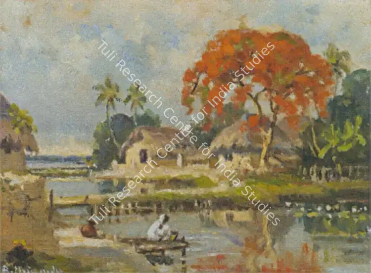 Majumdar, B. (Artist). River Landscape. Oil on canvas, n.d. | Painting | FineArts | 00600714