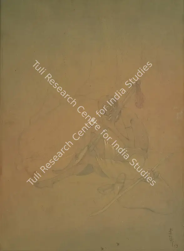 Arya, Badri Nath (Artist). Street Singer. Pencil and wash on paper laid on card, 1953 | Drawing | EconomicsArt | 00868303