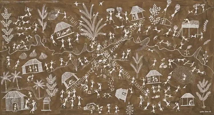 Mashe, Sadashiv (Artist). Life of Jivya. Acrylic and cow dung on cloth, n.d. | Painting | EconomicsArt | 00872562