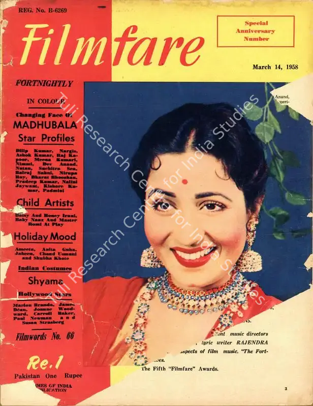 Mandy, C.R. (Editor). Filmfare - The Fortnightly Film Magazine. 7(6). Bombay: Pyarelal Sah,  c/o The Times of India, 14 March 1958 | Magazine | CinemaEducation | 00793210