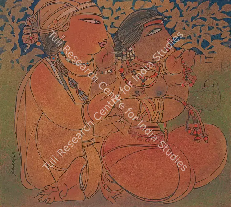 Bandopadhyay, Ramananda (Artist). Untitled (Lovers). Gouache and coloured pencil on card, 1997 | Painting | FineArts | 00641635