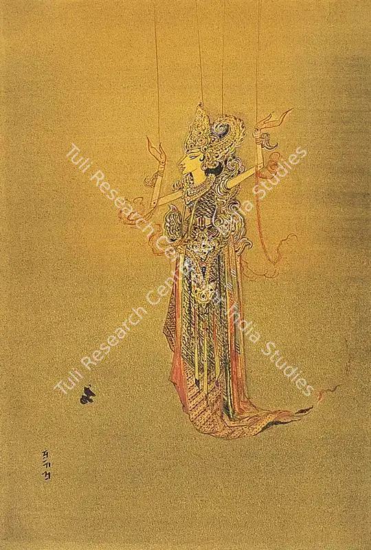 Roy, Prosanto (Artist). A Puppet Princess In Ceremonial Dress Of Thai Poe Dance. Tempera on paper, 1958 | Painting | FineArts | 00371661