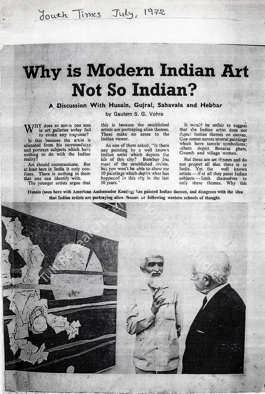 Vohra, Gautam S. G. (Writer). Why is modern indian art not so indian?. Youth Competition Times, 28 July 1972 | Newspaper Clipping | FineArts | 00728298