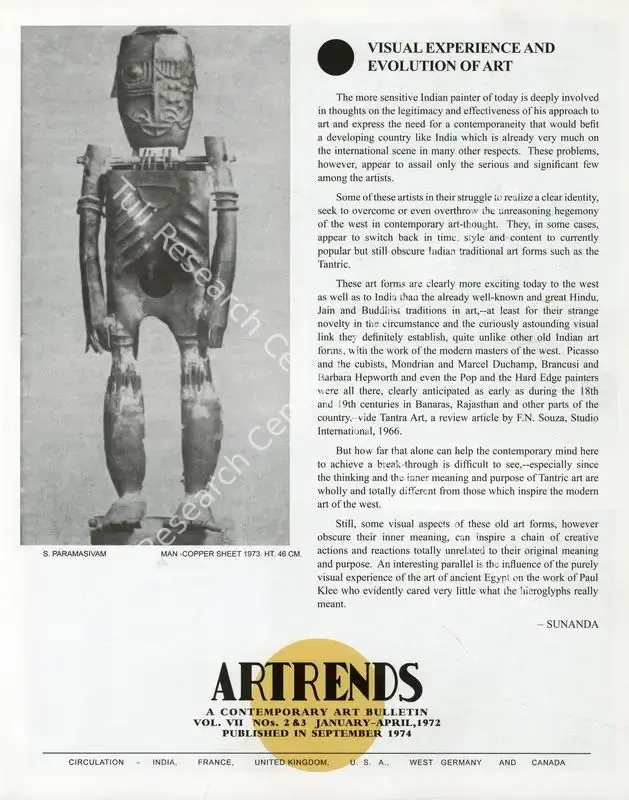 James, Josef (Editor). Artrends - A Contemporary Art Bulletin. 7(2 & 3). Madras: Progressive Painters, January-April 1972 | Bulletin | FineArts | 00842099