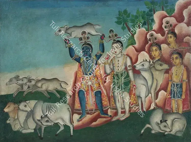 Early Bengal School (Artist). Untitled (Krishna's Show of Strength). Oil on canvas, late 19th century | Painting | FineArts | 00362739