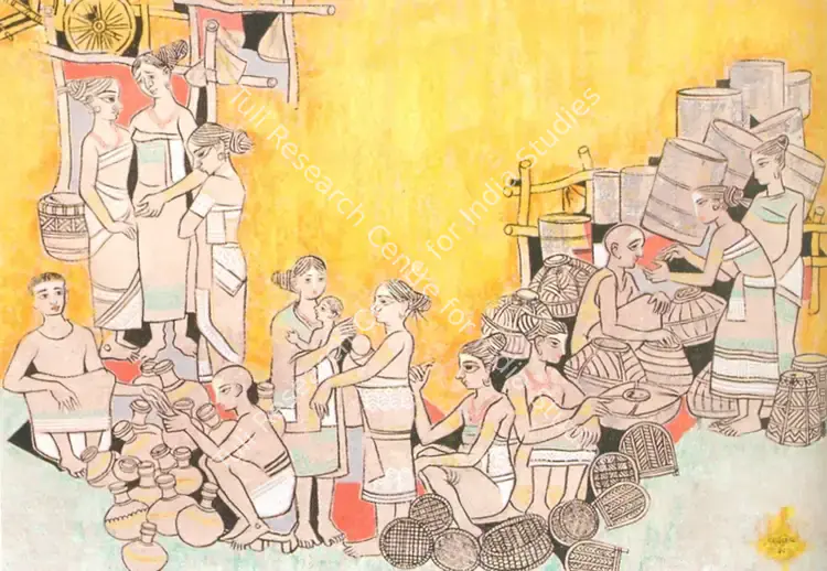 Smart, Vasudeo (Artist). Assam Market. Gouache on brown paper, 1968 | Painting  | 00877821
