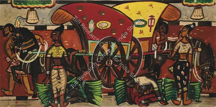 Sreenivasulu, K. (Artist). Villagers. Watercolour on paper, 1955 | Painting | EconomicsArt | 00871118