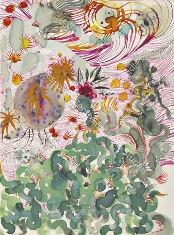 Banerjee, Rina (Artist). Heredity Lingered In Her Minds Eye With Blind Spots And Green Entrails As In-Laws And Enemies Made Way. Acrylic and Ink on paper, 2007 | Painting | FineArts | 00755387